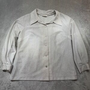 Vintage 70s Silver Metallic Shimmer Button Down Dagger Collar Disco Blouse XL